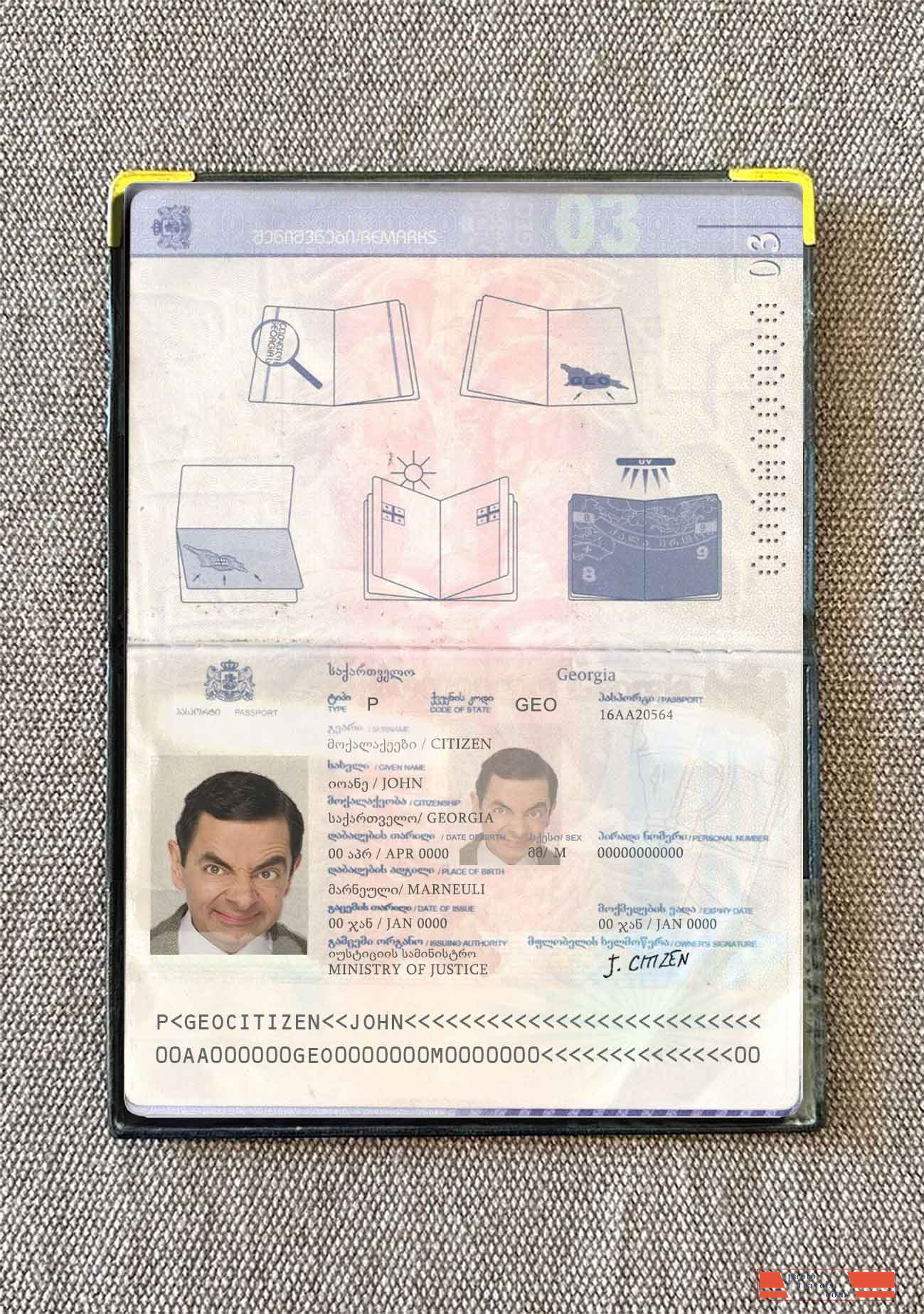 Georgia passport photo look PSD template